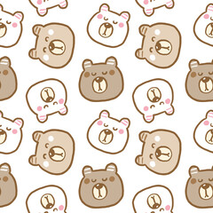 Seamless Pattern with Cartoon Bear Face Illustration Design on White Background