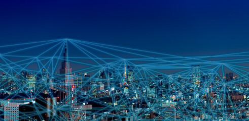 Fototapeta na wymiar 都市とネットワーク　スマートシティー　IoT