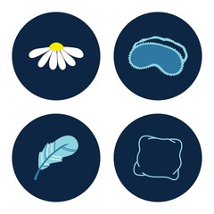 Sleep time icons set - daisy, chamomile, eye mask, pillow and feather