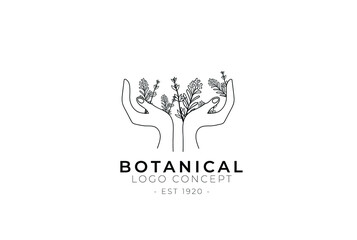 Minimal feminine modern botanical floral organic natural abstract thyme and rosemary classical floral logo design