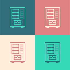 Pop art line Vending machine of food and beverage automatic selling icon isolated on color background. Vector.