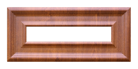 Panoramic wooden frame for paintings, mirrors or photo isolated on white background. Design element with clipping path