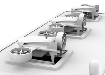 Clay rendering of delivery drones parking on the launch pad. Last one mile concept. 3D rendering image. © chesky