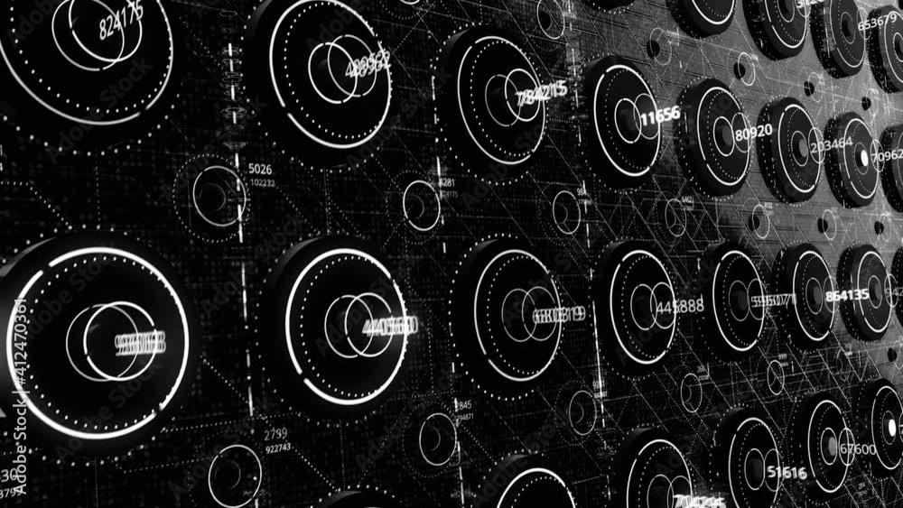 Poster abstract black and white technological background, seamless loop. animation. macro computer electron