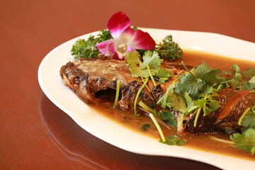 Home stewed pike in a Chinese restaurant