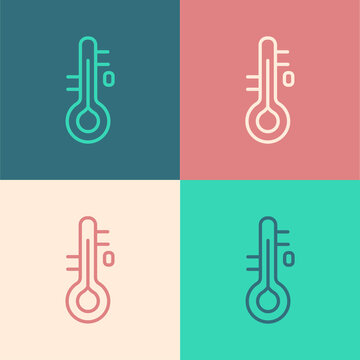 Pop Art Line Sauna Thermometer Icon Isolated On Color Background. Sauna And Bath Equipment. Vector.