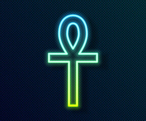 Glowing neon line Cross ankh icon isolated on black background. Vector.