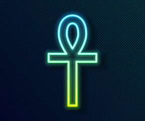 Obraz premium Glowing neon line Cross ankh icon isolated on black background. Vector.