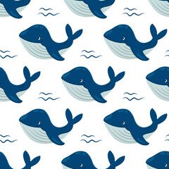 Seamless pattern with a whale. Vector illustration 