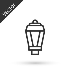 Grey line Garden light lamp icon isolated on white background. Solar powered lamp. Lantern. Street lamp. Vector.