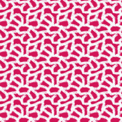 Seamless pattern of white abstract elements on a crimson background for textiles.