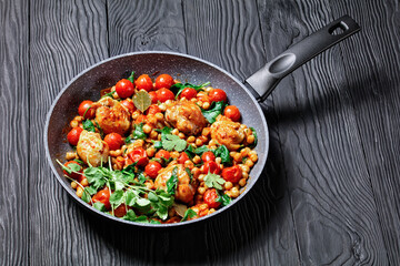 Indian chickpea and chicken curry, top view