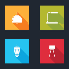 Set Chandelier, Table lamp, Garden light and Floor icon. Vector.