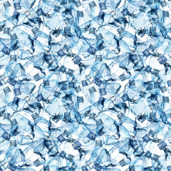 Watercolor plastic patterns. Save the ocean, earth day background. Ecology pattern, plastic bags, plastic bottles, grabage, earth pollution - 412477733