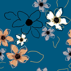 Seamless floral pattern with hand draw spring flower