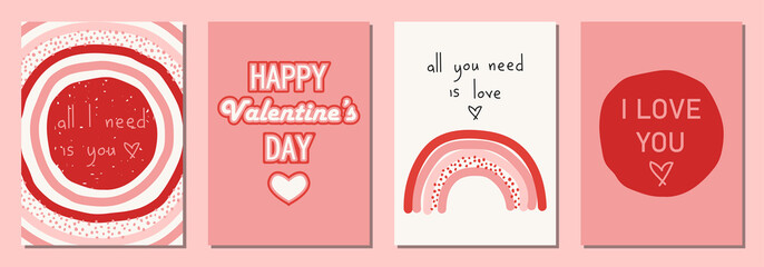 Set of Valentine's Day greeting cards in modern, trendy colors, vector illustration.