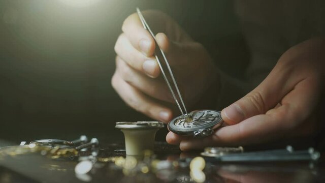 Mechanical watch repair process. Open pocket wristwatch