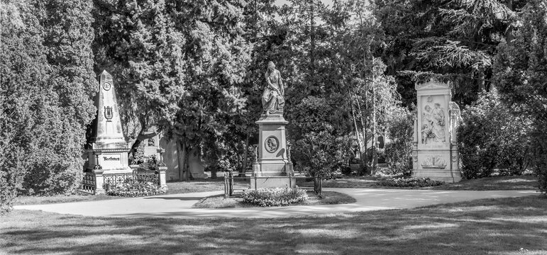 Last Resting Place of composer Ludwig van Beethoven and Franz Schubert and memorial for Wolfgang Amadeus Mozart at the Vienna Central Cemetery