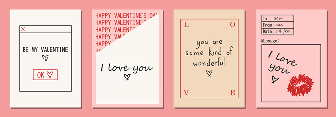 Naklejka premium Set of Valentine's Day greeting cards in modern, trendy colors, vector illustration.