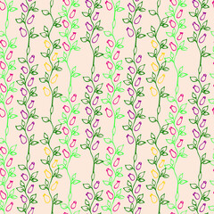 simple drawing pattern of twigs and flowers. vector image of floral spring pattern with flowers.