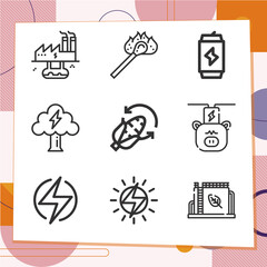 Simple set of 9 icons related to energies