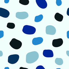 Seamless pattern with big spots in the marine theme. Blue sea stones, mosaic and terrazzo texture. For decor, textiles, fabrics, packaging, wrapping paper, wallpaper, design, banners, templates