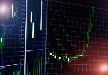  Stock exchange monitor screen candle bar chart of business value grown up concept.