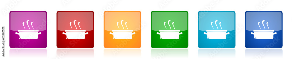Aufkleber kitchen pot, cooking concept icon set, square glossy vector buttons in 6 colors options for webdesig