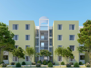 housing complex in pastel tones, 3d rendered by Visual Node.
