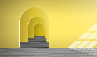 empty yellow room interior with archway corridor window light vector illustration