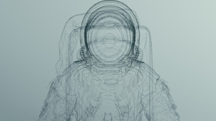 Black Astronaut Spaceman Cosmonaut Line Art Wireframe Sculpture 3d illustration render	
