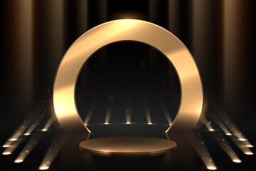 Gold podium and ring with illumination effect - obrazy, fototapety, plakaty