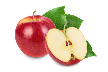 Red apple with half isolated on white background with clipping path and full depth of field
