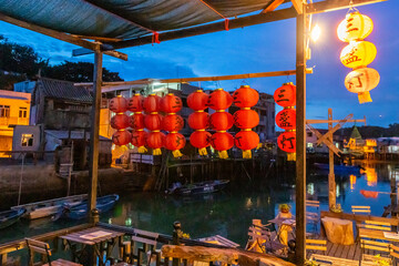 Naklejka premium Tai O Fishing Village at Night, Hong Kong