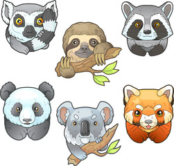 Fototapeta premium cartoon cute wild animals, funny images set