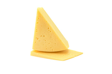 Solid yellow gouda cheese, close-up, isolated on a white background.selective focus.