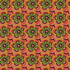 Seamless pattern of abstract flowers on a light pink background for textile.
