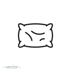 comfy pillow sleep icon, fluffy fabric cushion, nap or relax concept, thin line web symbol on white background - editable stroke vector illustration eps10