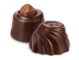 Chocolate candy isolated on white background with clipping path and full depth of field