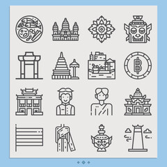 Simple set of cambodia related lineal icons.
