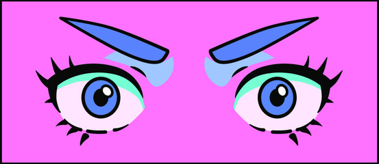 Manga eyes of cartoon female character. Vector design for t-shirt graphics, fashion prints, tees, stickers, posters.