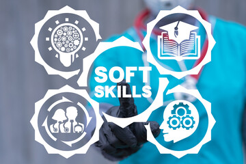 Medical concept of soft skills. Medicine or pharmacy personnel management and training skill.