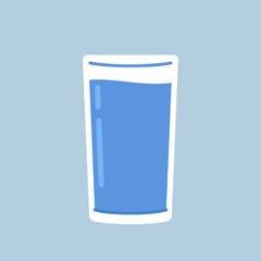 Water glass vector. Water glass on blue background.