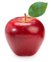 Fresh Red Apple with leaves isolated on white background, Red Royal Gala apple on white background...