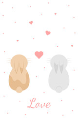 Two bunnies with hearts. Vector illustration.