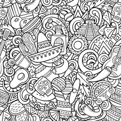 Cartoon doodles Mexico seamless pattern.