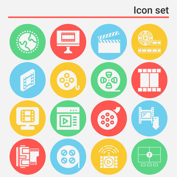 16 pack of flat solid  filled web icons set