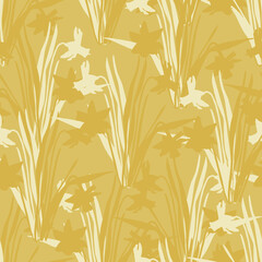 Fototapeta na wymiar Vector yellow daffodil texture repeat pattern background