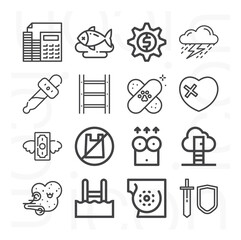 16 pack of damage  lineal web icons set