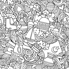 Cartoon doodles Turkey seamless pattern.